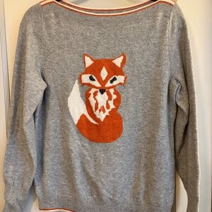 LOFT Gray Sweater with Orange and White Fox Motif